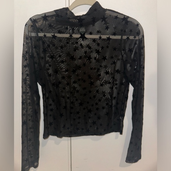 BLACK STAR MESH LONG SLEEVE HIGH NECK TOP - Picture 4 of 4